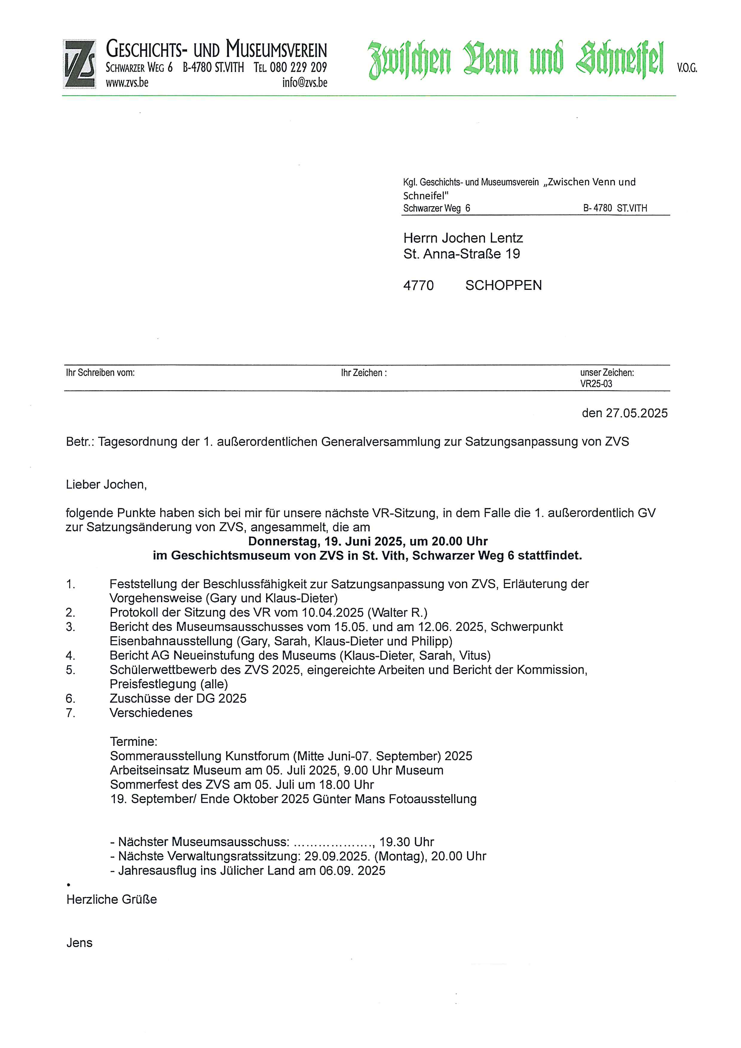 1. außerordentlichen Generalversammlung zur Satzungsanpassung von ZVS